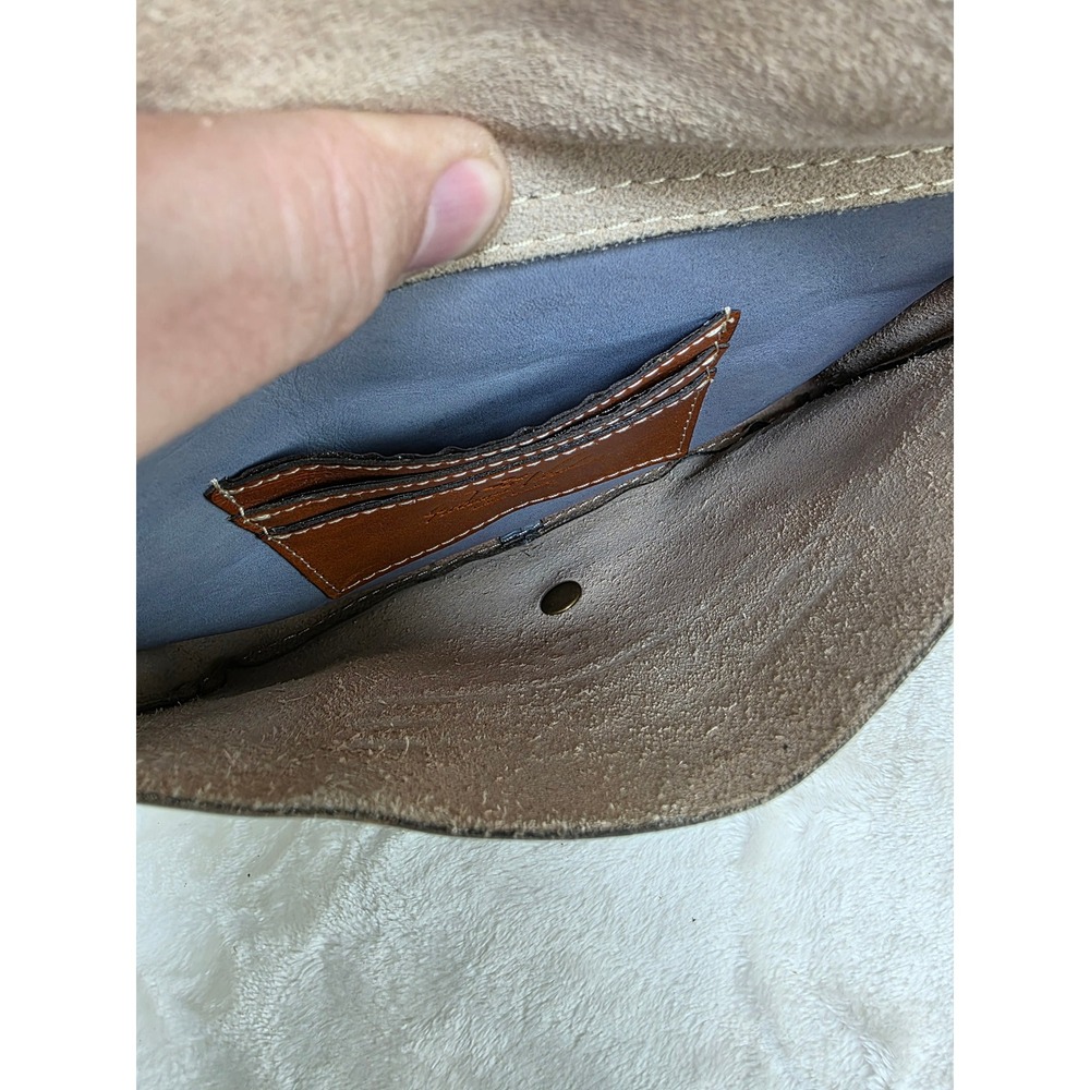 Patricia Nash Italian Leather Crossbody Bag Distressed Tan Blue Buckle Accent - Picture 10 of 16